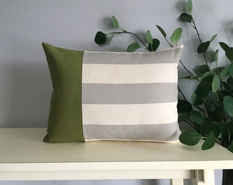 Decorative Pillow Cover, Color Block Pillow, Pillow with Green Stripe
