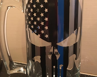Thin Blue Line, Punisher ,Police ,Mug, Personalized, Law Enforcement, Blue Lives, American Flag, Police Officer, Cop, America, gift
