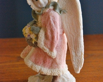 Vintage United Design "Winter Angel" - Limited Edition - Victorian Style Little Girl Angel w/ Basket - Hand Painted Resin - Made in the USA
