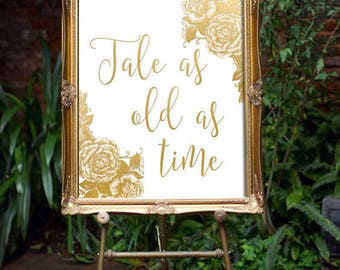 Beauty And The Beast Print - Tale As Old As Time | Beauty And The Beast Wedding Decor | Disney Wedding Decor | Fairytale Wedding | Gold Sign