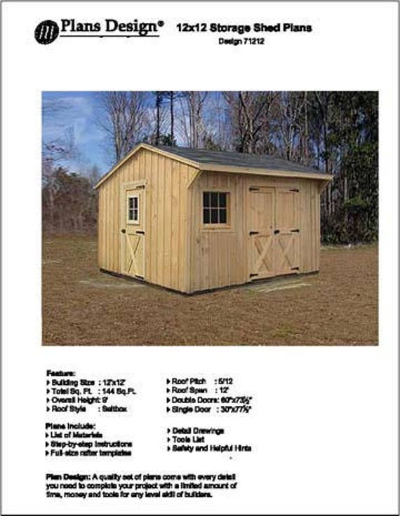 12' x 12' Wooden Storage Saltbox Style Shed Plans