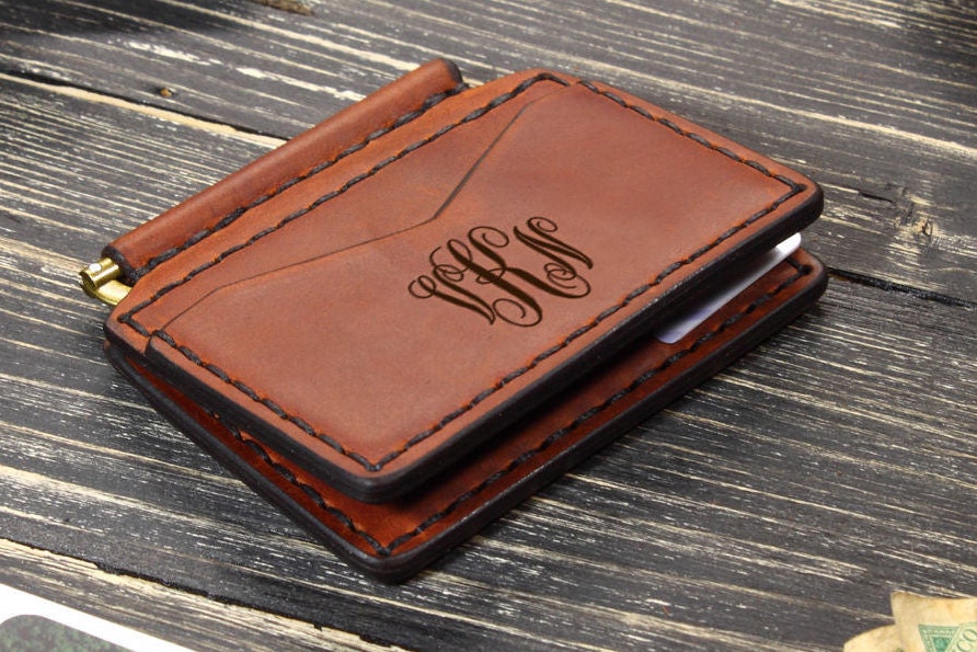 Leather Wallets for Men with Money Clip Personalized