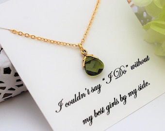 BRIDESMAID Proposal CRYSTAL NECKLACE Will you be My Bridesmaid Gift Olivine Crystal Necklace Green Necklace Mother of Groom Bride Gift