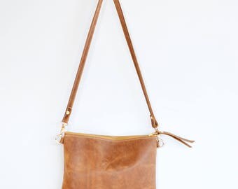 Leather crossbody bag / Minimalist bag / Small leather bag / Leather purse / Simple leather bag / Toffee leather
