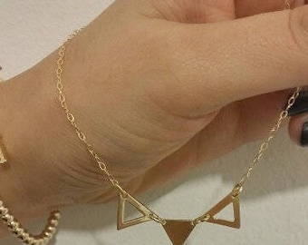 Geometric Necklace, Triangular Pendant, gold filled 14k, Handmade