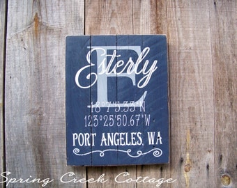 Signs, Custom, Coordinates, Latitude, Longitude, Personalized, Porch Decor, Beach, Nautical, Handpainted, Housewarming Gifts