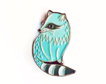 RACCOON JEWELRY Raccoon Enamel Pin Raccoon Brooch Raccoon Pin - Woodland Animals Enamel Pin - summer jewelry anl turquoise animal pin