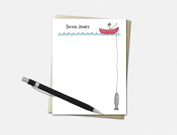 Personalized Fishing Note Cards - Flat - Personalized Fishing Stationery - Stationery for Men - Men's Stationery - Fishing Note Cards