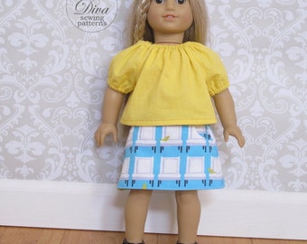 Doll Clothes Patterns fit American Girl - 18 inch Doll Clothes Patterns - Skirt and Top Doll Clothes Patterns - Doll Sewing Patterns PDF