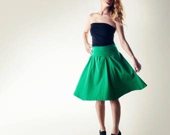 Cotton skirt, green skirt, Strapless dress, Short skirt, jersey skirt, fold over skirt, boho skirt, Bell skirt, Jersey clothing, green dress