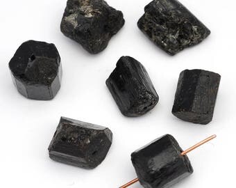 7 pcs black tourmaline beads, rough chunky semiprecious stone average size 12mm