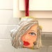 LADY SCULPTURED PILLOW, handpainted pillow, grey hair, hanging pillow, kitchen art, door art, gift for her, sculptured pillow, midlife woman