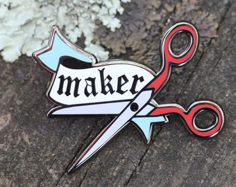 Maker Pin: enamel pin, pin badge, enamel lapel pin cloisonne, pingame, enamel badge, scissor pin, crafty pin, enamel lapel pin, scissors,