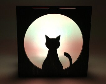 Cat Light Box, Wood Lantern, Cat Lantern, Candle Box, Cat Decor, LED Lantern, Cat Lamp, Home Decor, Light Box, Cat Nightlight, Gift