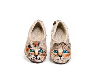 Toddler Kids slipper Youth Kids slippers Organic wool kids slippers Little Kitty