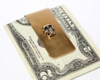 Silver Skull Money Clip Brass Money Clip - Custom Engraving Available - 129