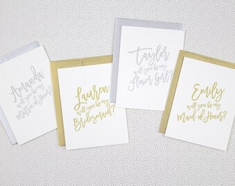 personalized bridesmaid proposal card, will you be my bridesmaid card, bridesmaid thank you card, maid of honor proposal, bridal party cards