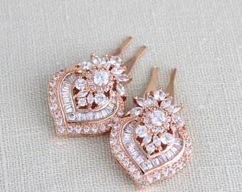 Rose Gold hair pins, Bridal hair pins, Wedding hair pins, Bridal hair comb, Bobby pins, Hair accessories, Crystal hair pins, Art Deco, EMMA