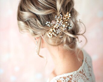 Gold Boho Hair Vine Comb, Bridal Pearl Flower Hair Comb, Wedding Hair Vine Wedding Pearl Hair Comb, Boho Wedding Headpiece - 'ZARA'