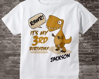 Dinosaur 3rd Birthday Shirt, Personalized Dino Third Birthday Shirt with Child's Name and age, 3 year old Birthday shirt 06302015b