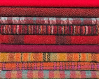 Hand Dyed Felted Wool, 8in.x 8in. - Red/Orange/Pecan shades in Solids and Textures - for Applique, Penny Rugs, Sewing Projects - W549