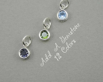 Tiny Add A Charm Birthstone - Sterling Silver Gemstone Jewelry, Gemstone Necklace, Birthstone Charms Jewelry, Birthday Necklace, Crystal