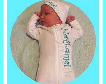 Newborn, baby boy, Baby girl, coming home outfit, take home, clothes, outfit, footed romper, Footed Sleeper, Monogrammed, Embroidered, Name