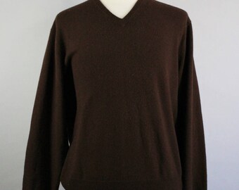 Mens Cashmere Sweater. V Neck. Pullover Sweater. Golf Sweater. Dark Brown Sweater. Vintage. Size Xl. GOGOVINTAGE