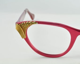 NOS Tura Cat Eye Glasses, Rose Color with Gold & Pearl Accent, 1950s, 1960s