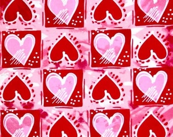 Valentine fabric, Pink and Red Hearts fabric, 100% cotton for Quilting and general sewing projects.