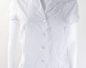 Original 1950s Vintage White St Michael Embroidered Blouse UK Size 12/14