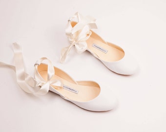 The Wedding Ballet Flats with Ribbons in Light Ivory | Flat Shoes for Brides | The Wedding Shoes in Light Ivory ... Ready to Ship