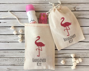 Flamingo Hangover Kit Bags - Glitter Flamingo Party Favors - Flamingo Wedding Favors - Pink Flamingo Party - Bachelorette Hangover Kit Bags