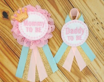 Mommy-To-Be Pin - Daddy to be pin -  Pink Gold Corsage - Mommy-To-Be Flower - Gender reveal pin  - Mommy-To-Be neutral pin