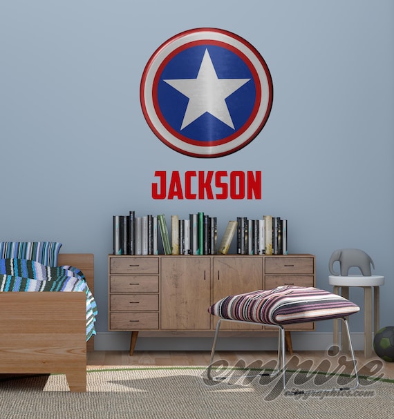 Superhero Shield Wall Decal, Captain Shield, Custom Name Decal, Personalized Name Wall Decal, Captain America Style Decal