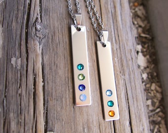 Bar Necklace Family Tree Jewelry Silver Bar Mother Birthstones Crystals Gift for Mom Wife Girlfriend Unisex Dad for Him Boyfriend