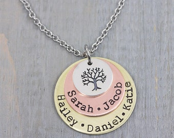 Personalized Necklace - Hand Stamped Jewelry - Family Tree Necklace - Personalized Jewelry - Name Necklace