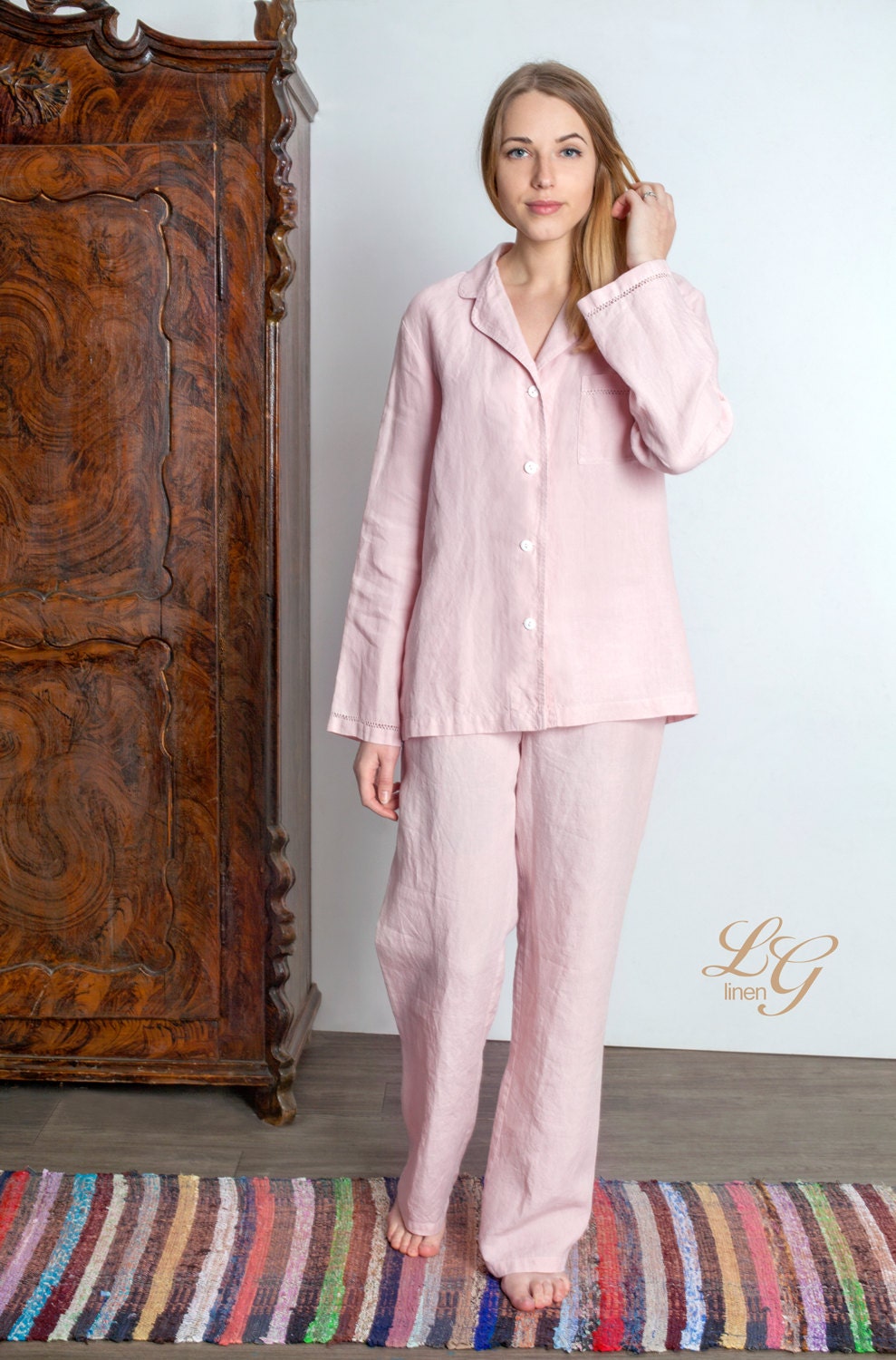 Luxury Linen Pajama Set For Women/ Pajama With Handmade