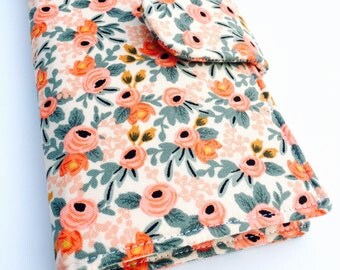Women's Wallet, Fabric Clutch Wallet, Vegan Wallet, Coral and Sage Floral