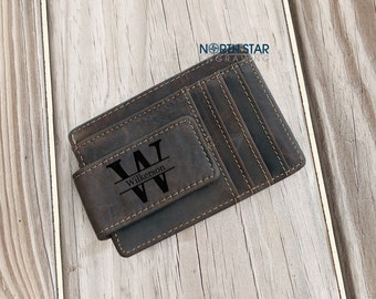 Mens Leather Wallet, Personalized Wallet, Money Clip wallet, Custom Money Clip, Engraved Money Clip, Mens Personalized, Leather Money Clip