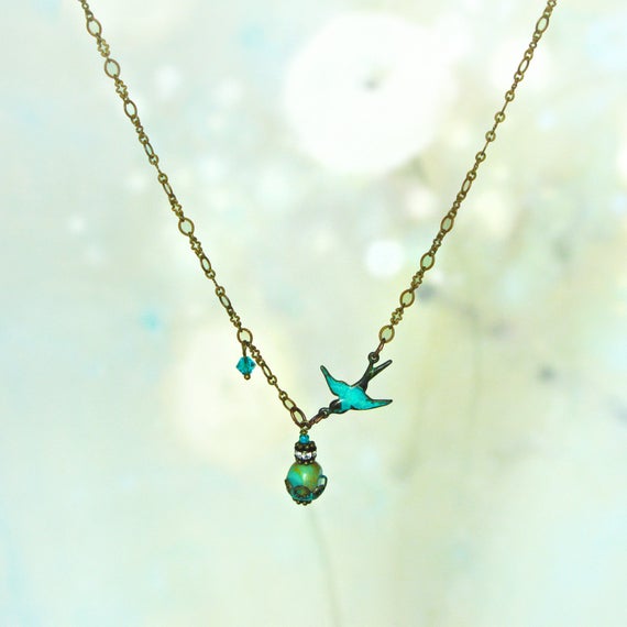 Blue Bird Necklace - Dainty Turquoise Necklace
