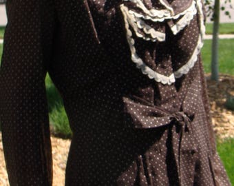 chocolate brown PINDOT BOHO DRESS ruffled neckline M L