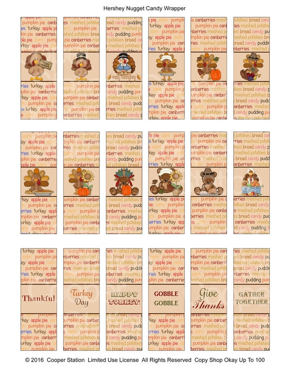 Digital Printable Thanksgiving Hershey Nugget Candy Wrappers