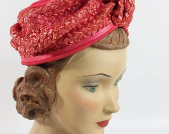 60s Pink Straw Turban Hat