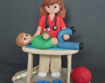 Physical Therapy Therapist Cake Topper Table Exercise Ball Handcrafted Polymer Clay Milestone Tape Crutch Stethoscope Bandage Exercise Ball