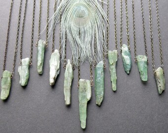 Green Kyanite Necklace - Raw Crystal Necklace - Raw Stone Necklace - Healing Crystal Necklace - Raw Stone Jewelry - Raw Kyanite Jewelry