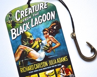 Mini Bookmark with Bronze Pendant - Creature from the Black Lagoon - Vintage Movie Poster - Handmade