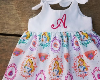 Alice in wonderland dress, girls monogrammed dress, birthday dress, personalized, Alice outfit, gift, Disney inspired dress, tea party,