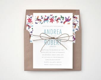 Beautiful Wedding Invitations - Otomi Print – Unique and Ornate Destination Wedding Invitation (Andrea Suite)