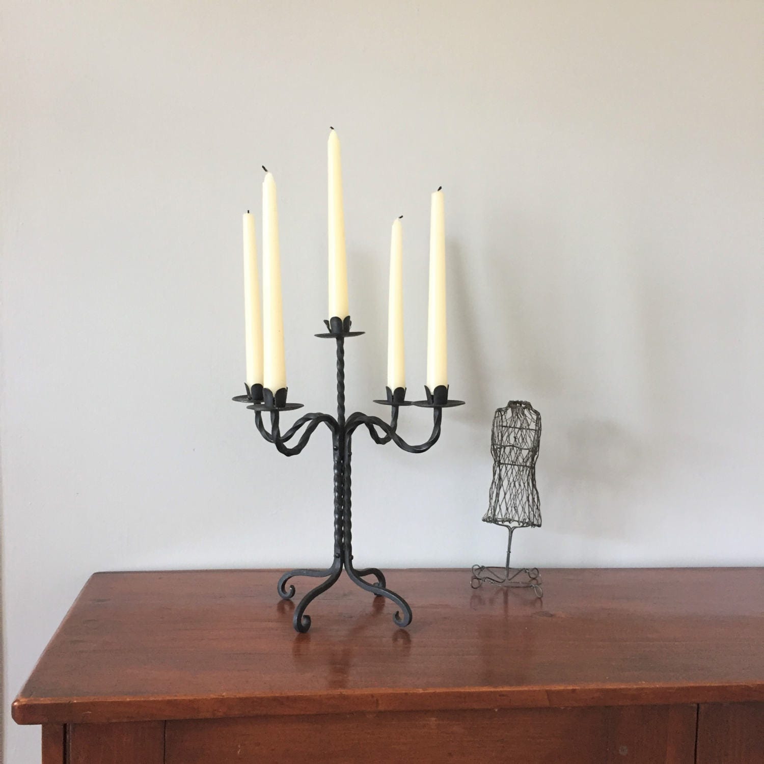 Black Metal Candelabra Vintage Candelabrum Wrought Iron Look